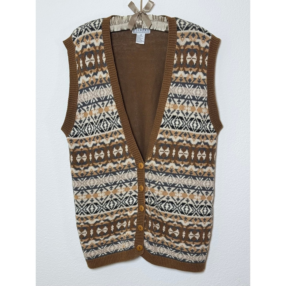 Vintage 90s Nell Flowers JG Hook Fair Isle Nordic Sweater Vest Ramie Grandpacore